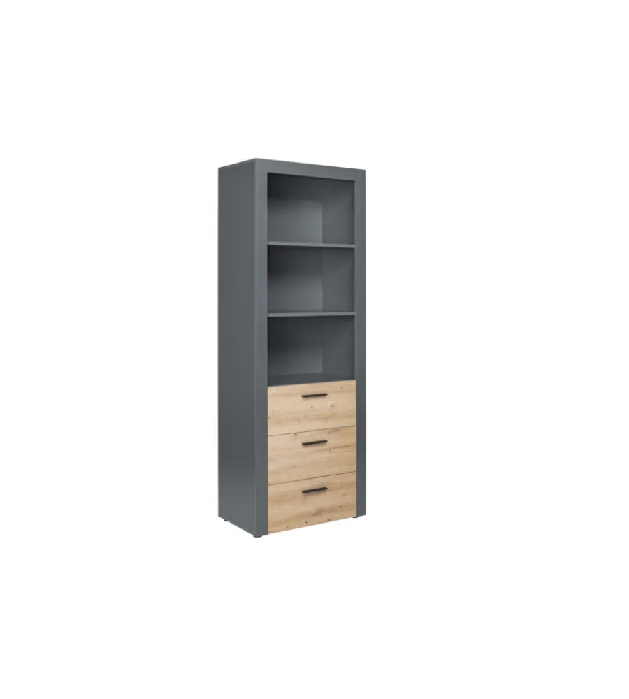 Librerie|Libreria 3 ripiani e 3 cassetti grigio e quercia, 68,6x41,6x190 cm