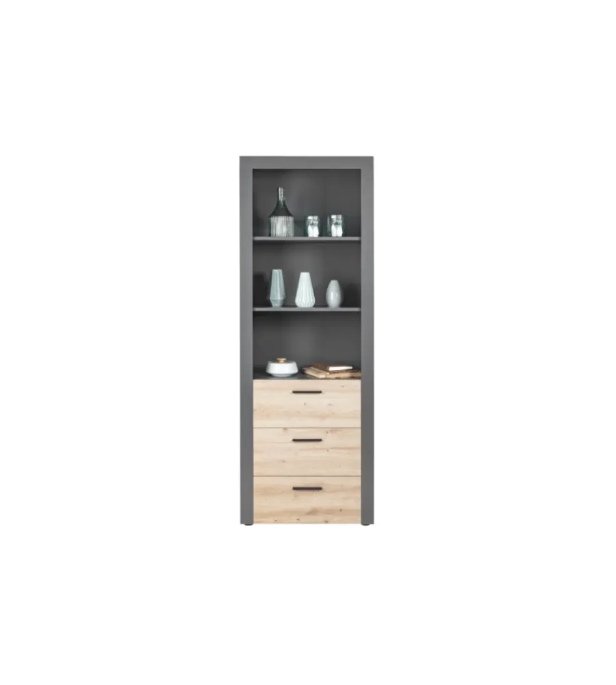 Librerie|Libreria 3 ripiani e 3 cassetti grigio e quercia, 68,6x41,6x190 cm