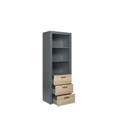 Librerie|Libreria 3 ripiani e 3 cassetti grigio e quercia, 68,6x41,6x190 cm