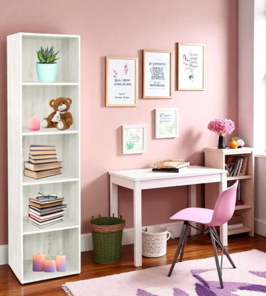 Librerie- Libreria 4 ripiani "ready 2" rovere bianco 40x29x172 cm