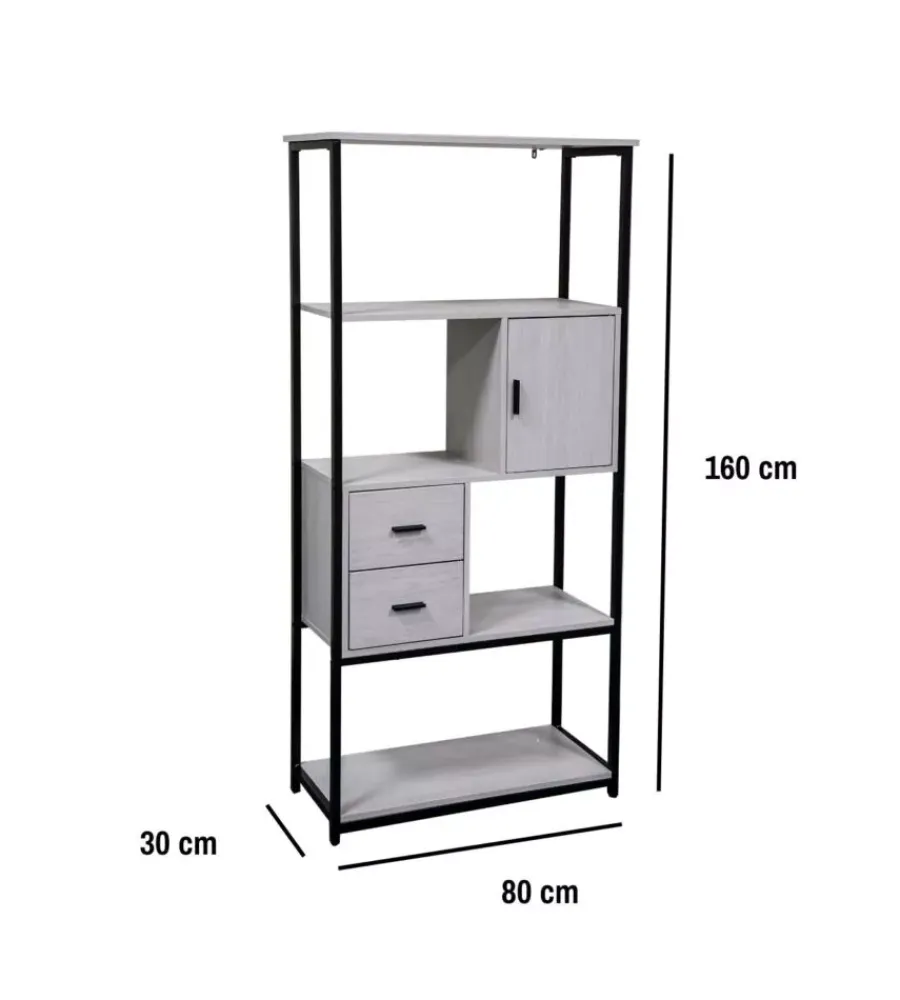 Mobili Da Ingresso-BellaHome Libreria con cassetti "industrial" grigio 80x30x160 cm