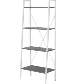 Librerie- Libreria in metallo bianco e ripiani in cemento, 60x32x148 cm