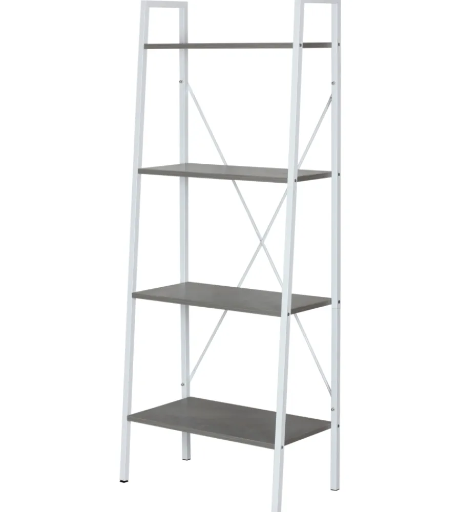 Librerie- Libreria in metallo bianco e ripiani in cemento, 60x32x148 cm