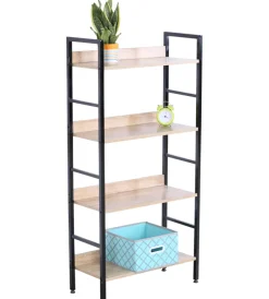Librerie|Libreria in metallo nero e legno con 4 ripiani, 60x27,6x126 cm