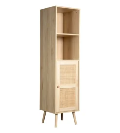 BellaHome Credenze E Buffet|Libreria multifunzione bella home con porta battente in rattan e 4 ripiani 40x40x158,5 cm