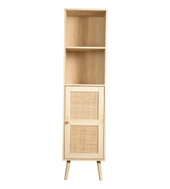 BellaHome Credenze E Buffet|Libreria multifunzione bella home con porta battente in rattan e 4 ripiani 40x40x158,5 cm