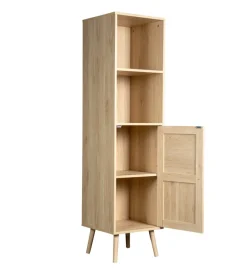 BellaHome Credenze E Buffet|Libreria multifunzione bella home con porta battente in rattan e 4 ripiani 40x40x158,5 cm