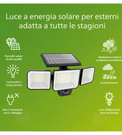 Clearance Luce solare da esterno con 3 led in alluminio colore nero, 8,7 w 2700 k Illuminazione Per Esterno