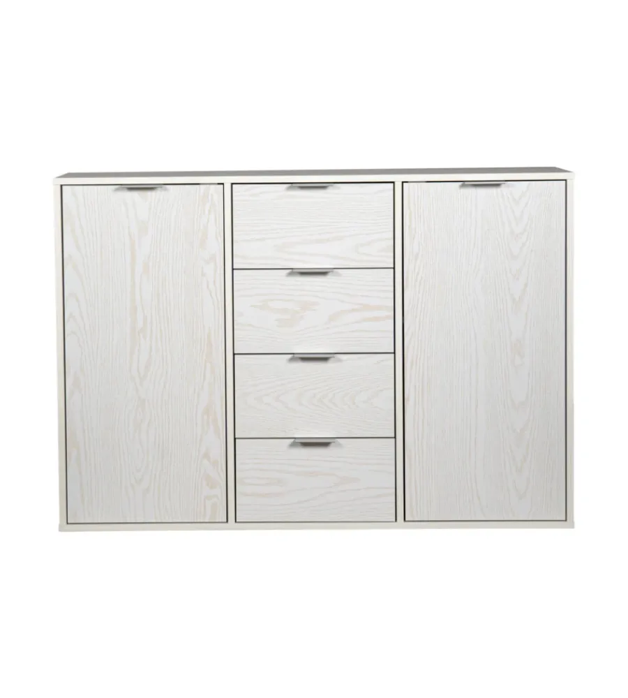 Online Madia 2 ante e 4 cassetti "kristy" bianco venato 116x35x80 cm Credenze E Buffet