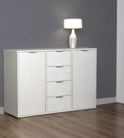 Online Madia 2 ante e 4 cassetti "kristy" bianco venato 116x35x80 cm Credenze E Buffet