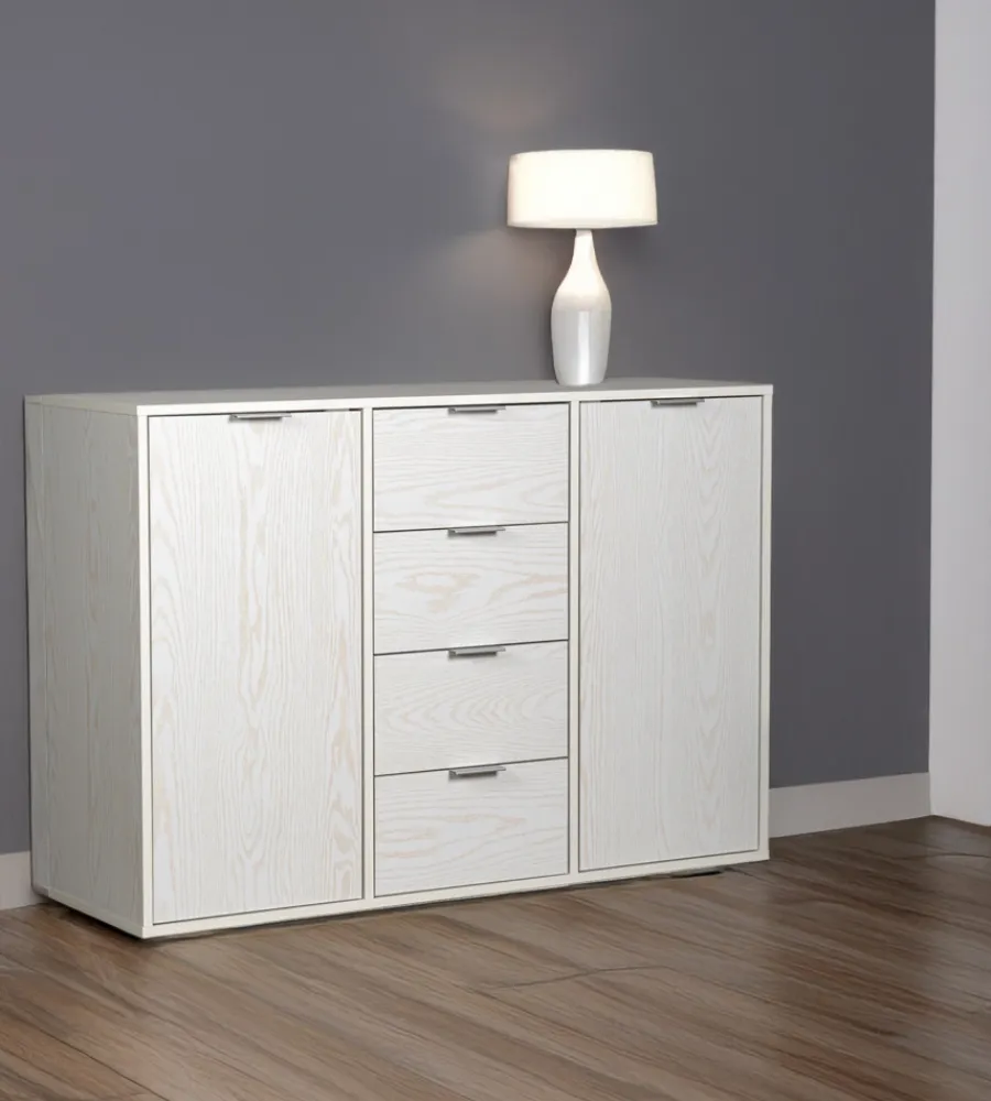 Online Madia 2 ante e 4 cassetti "kristy" bianco venato 116x35x80 cm Credenze E Buffet