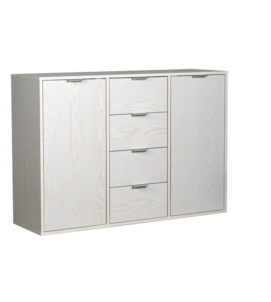 Online Madia 2 ante e 4 cassetti "kristy" bianco venato 116x35x80 cm Credenze E Buffet