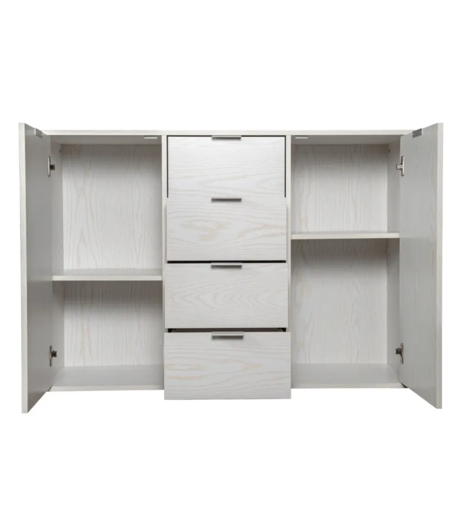 Online Madia 2 ante e 4 cassetti "kristy" bianco venato 116x35x80 cm Credenze E Buffet