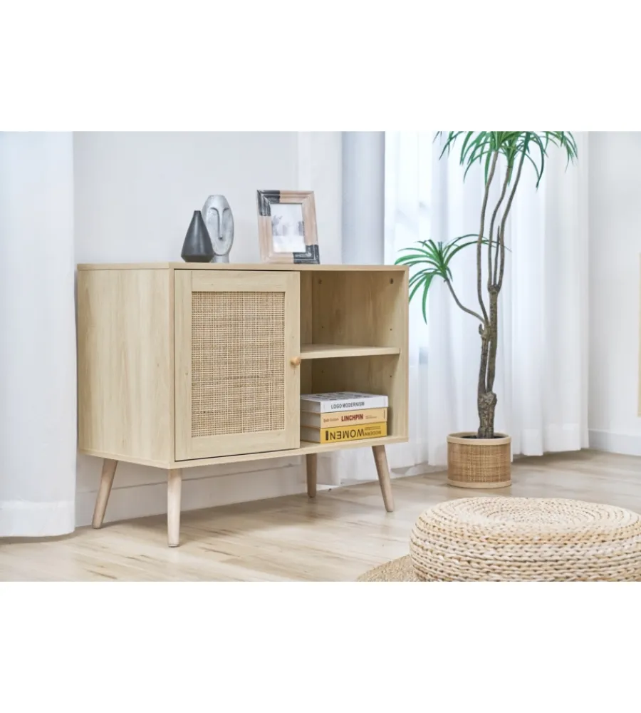 Hot Madia multifunzionale bella home con porta battente in rattan e 2 ripiani 80x39x67 cm Credenze E Buffet