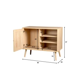 Hot Madia multifunzionale bella home con porta battente in rattan e 2 ripiani 80x39x67 cm Credenze E Buffet