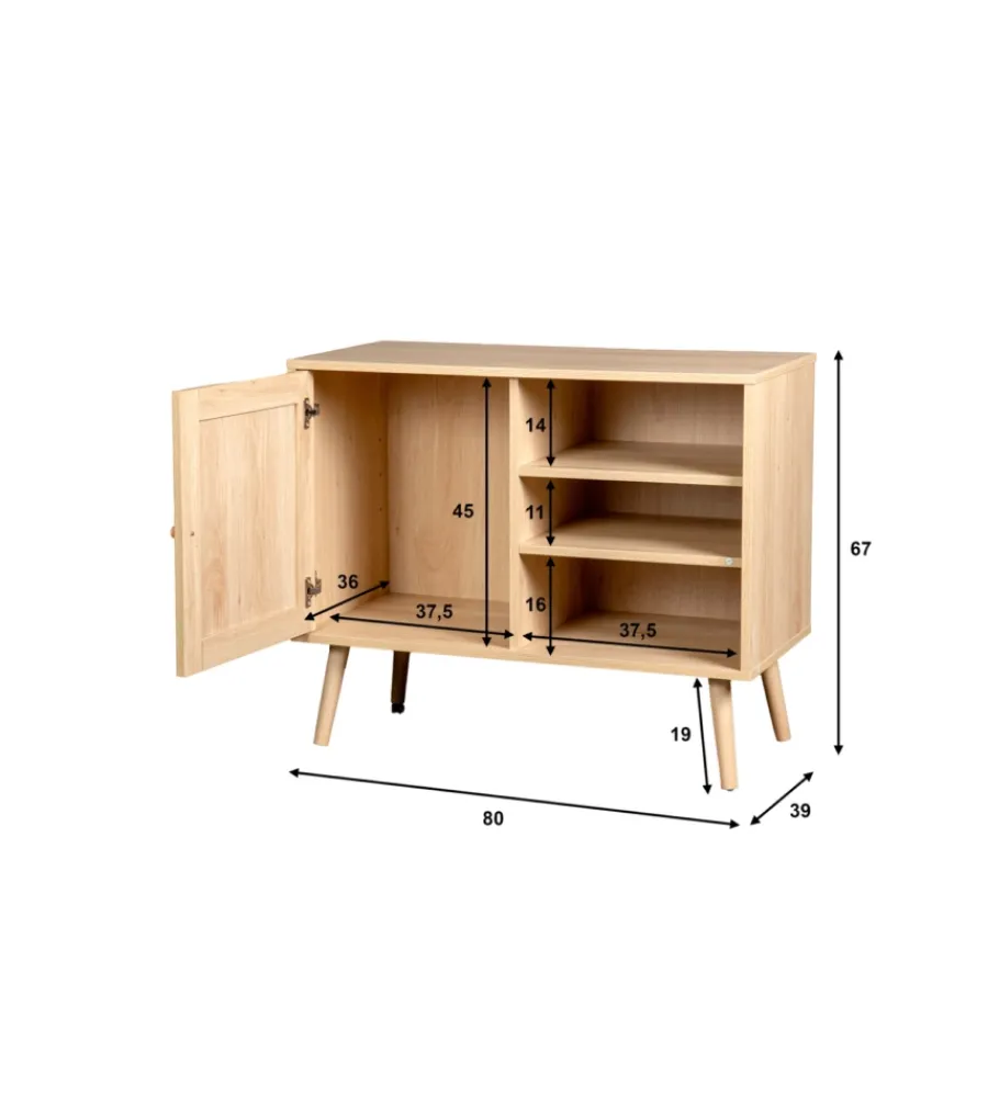 Hot Madia multifunzionale bella home con porta battente in rattan e 2 ripiani 80x39x67 cm Credenze E Buffet