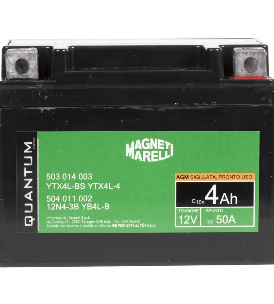 Elettrico- Magneti marelli batteria moto e scooter 4ah 12v 50a tecnologia agm sigillata polo positivo destro