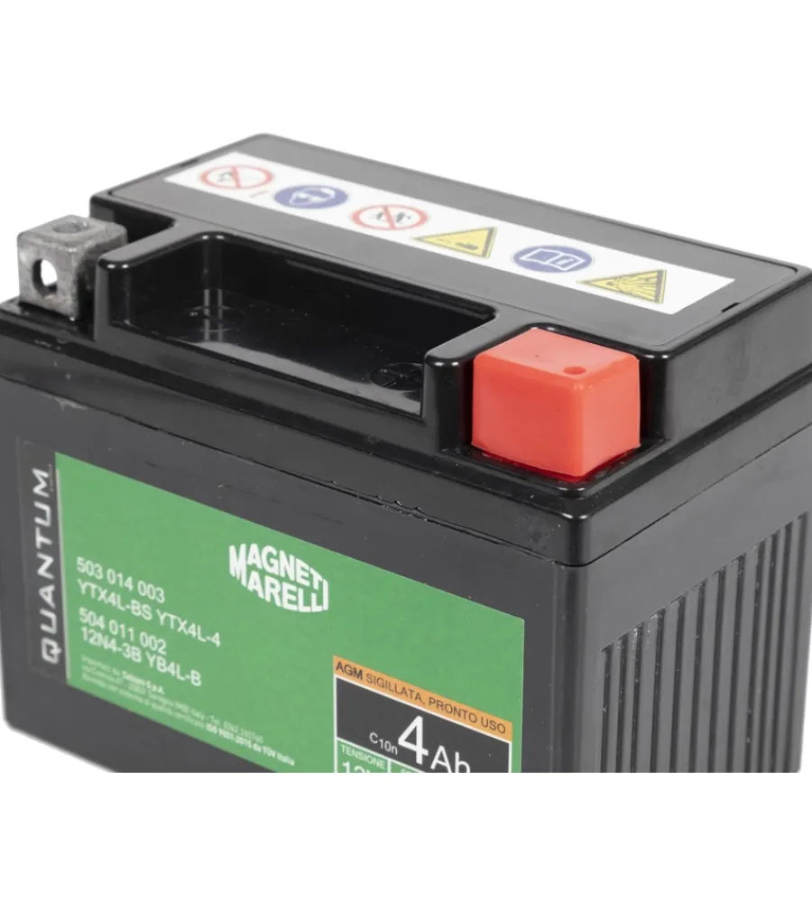 Elettrico- Magneti marelli batteria moto e scooter 4ah 12v 50a tecnologia agm sigillata polo positivo destro