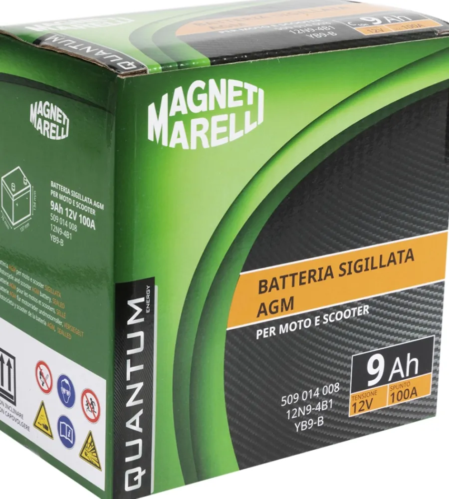 Elettrico- Magneti marelli batteria moto e scooter 9ah 12v 100a tecnologia agm sigillata polo positivo sinistro