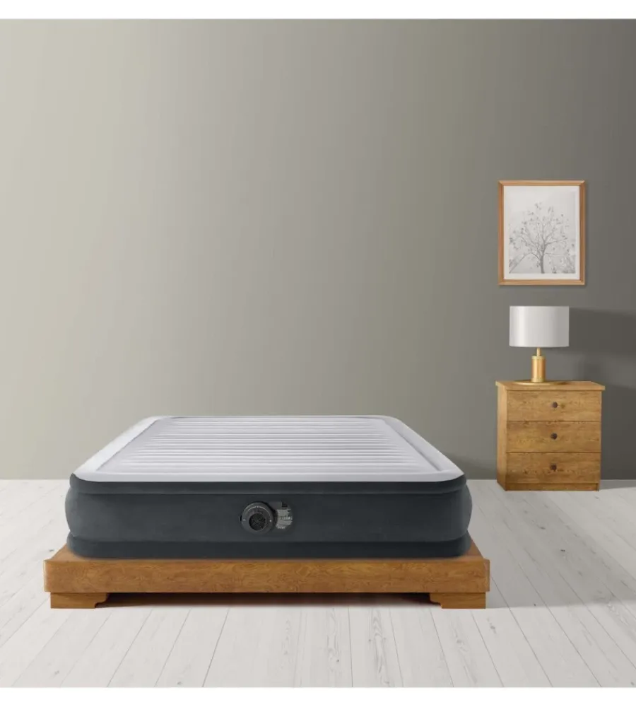 Intex Campeggio|Materasso ad una piazza e mezza autogonfiante "airbed dura-beam comfort-plush mid-rise" colore grigio chiaro, 137x191x33 cm - cod. 67768nd.