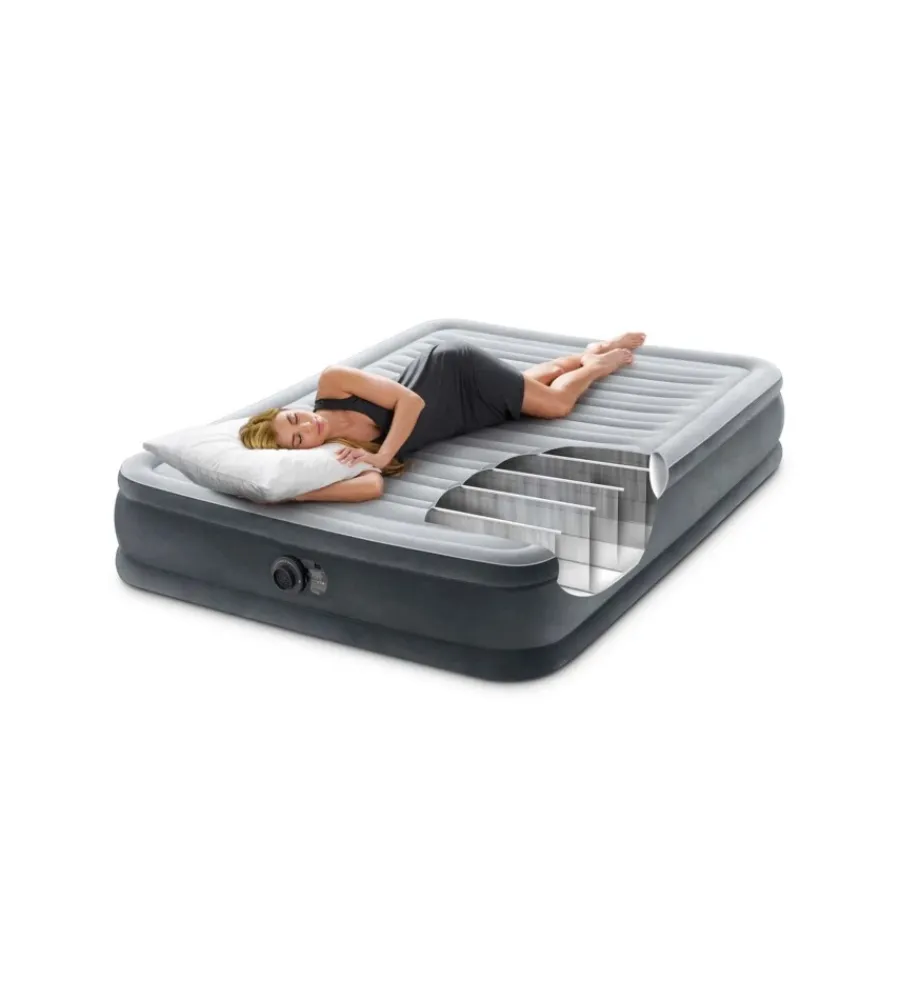 Intex Campeggio|Materasso ad una piazza e mezza autogonfiante "airbed dura-beam comfort-plush mid-rise" colore grigio chiaro, 137x191x33 cm - cod. 67768nd.