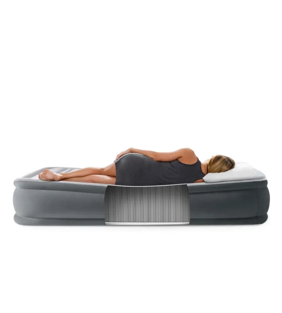 Intex Campeggio|Materasso ad una piazza e mezza autogonfiante "airbed dura-beam comfort-plush mid-rise" colore grigio chiaro, 137x191x33 cm - cod. 67768nd.