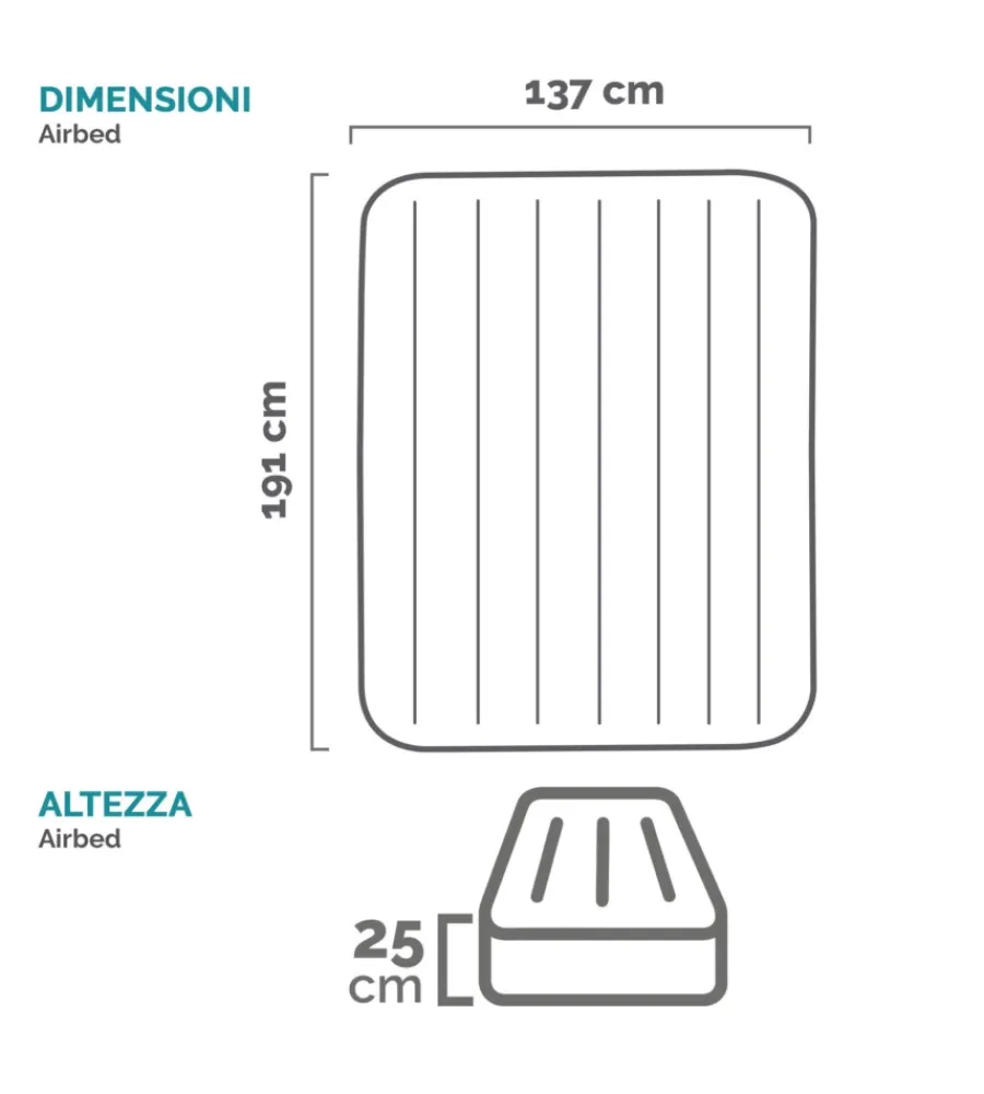 Intex Campeggio|Materasso ad una piazza e mezza gonfiabile "airbed dura-beam pillow rest classic" colore blu scuro, 137x191x25 cm - cod. 64142