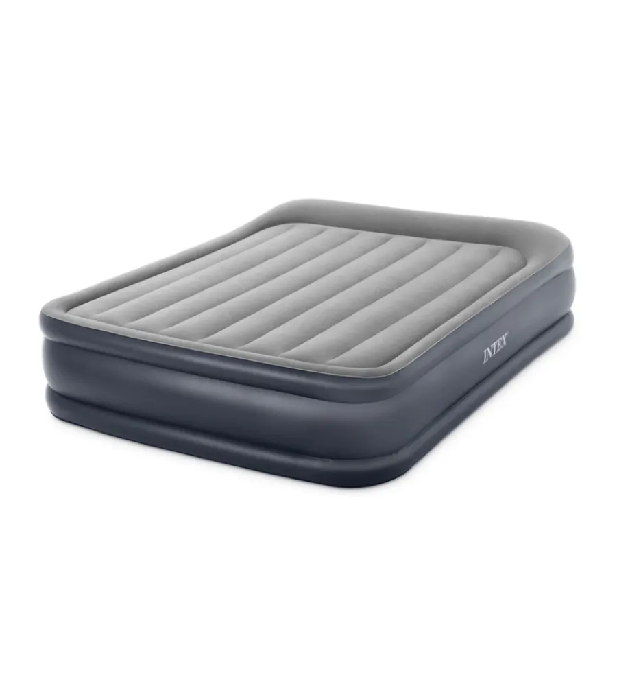 Campeggio-Intex Materasso matrimoniale autogonfiante "airbed dura-beam deluxe pillow rest raised" colore grigio chiaro e pompa integrata, 152x203x42 cm - cod. 64136nd