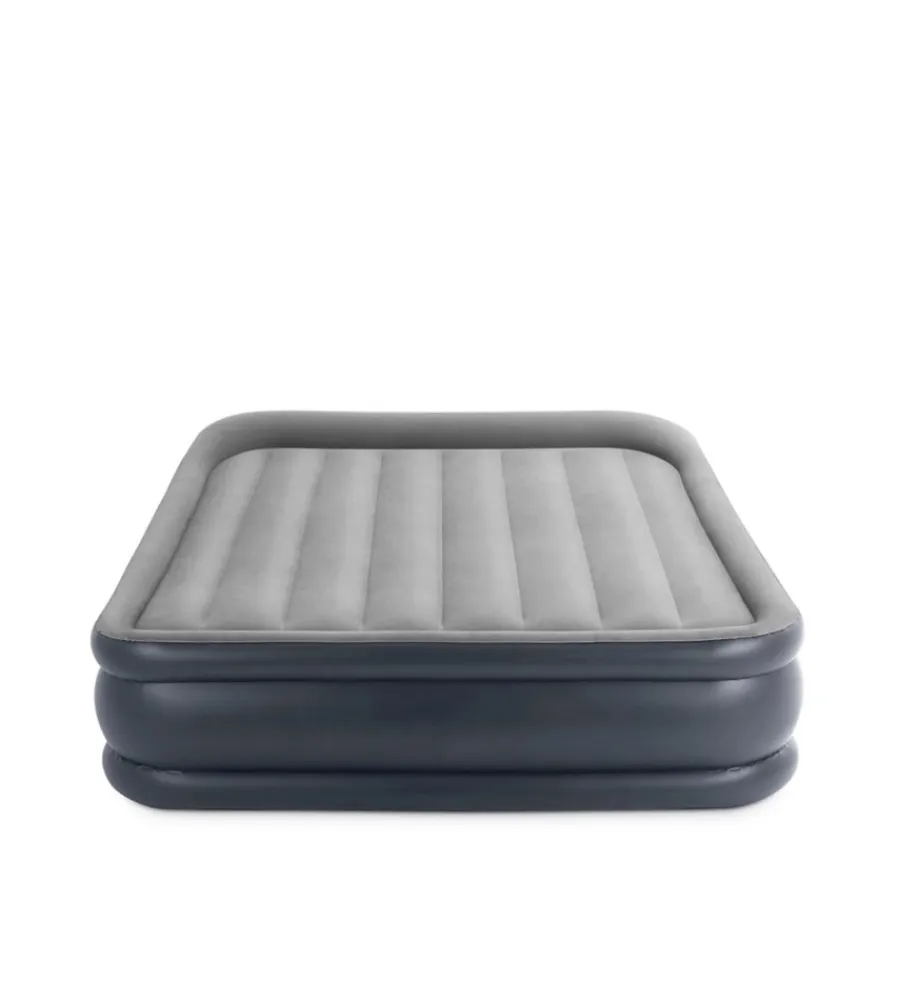 Campeggio-Intex Materasso matrimoniale autogonfiante "airbed dura-beam deluxe pillow rest raised" colore grigio chiaro e pompa integrata, 152x203x42 cm - cod. 64136nd
