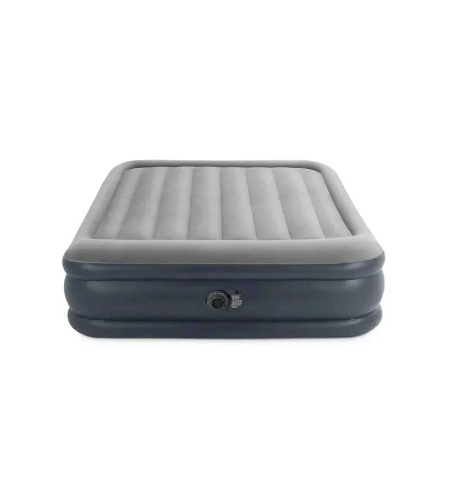 Campeggio-Intex Materasso matrimoniale autogonfiante "airbed dura-beam deluxe pillow rest raised" colore grigio chiaro e pompa integrata, 152x203x42 cm - cod. 64136nd