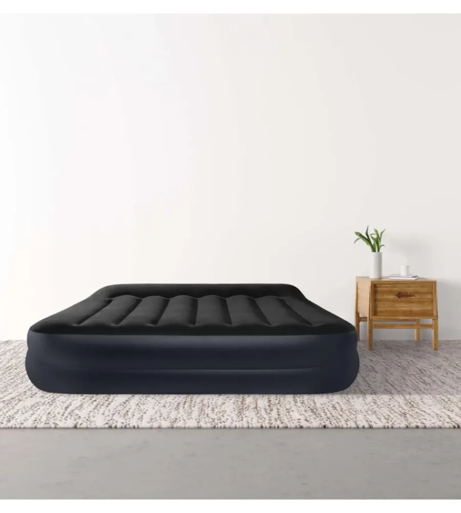Sale Materasso matrimoniale autogonfiante "dura-beam pillow rest raised" colore blu scuro con pompa elettrica inclusa, 152x203x42 cm - cod. 64124nd Campeggio
