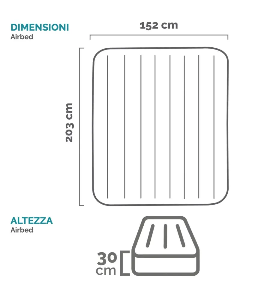 Campeggio-Intex Materasso matrimoniale autogonfiante "airbed dura-beam pillow rest mid-rise" colore crema e pompa integrata 152x203x30 cm - cod. 64118nd