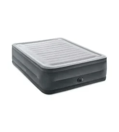 Intex Campeggio|Materasso matrimoniale autogonfiante "airbed dura-beam comfort-plush high-rise" colore grigio chiaro e pompa integrata, 152x203x56 cm - cod. 64418nd