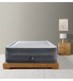Intex Campeggio|Materasso matrimoniale autogonfiante "airbed dura-beam comfort-plush high-rise" colore grigio chiaro e pompa integrata, 152x203x56 cm - cod. 64418nd