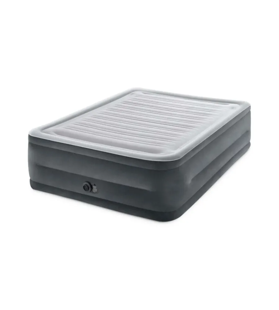 Intex Campeggio|Materasso matrimoniale autogonfiante "airbed dura-beam comfort-plush high-rise" colore grigio chiaro e pompa integrata, 152x203x56 cm - cod. 64418nd