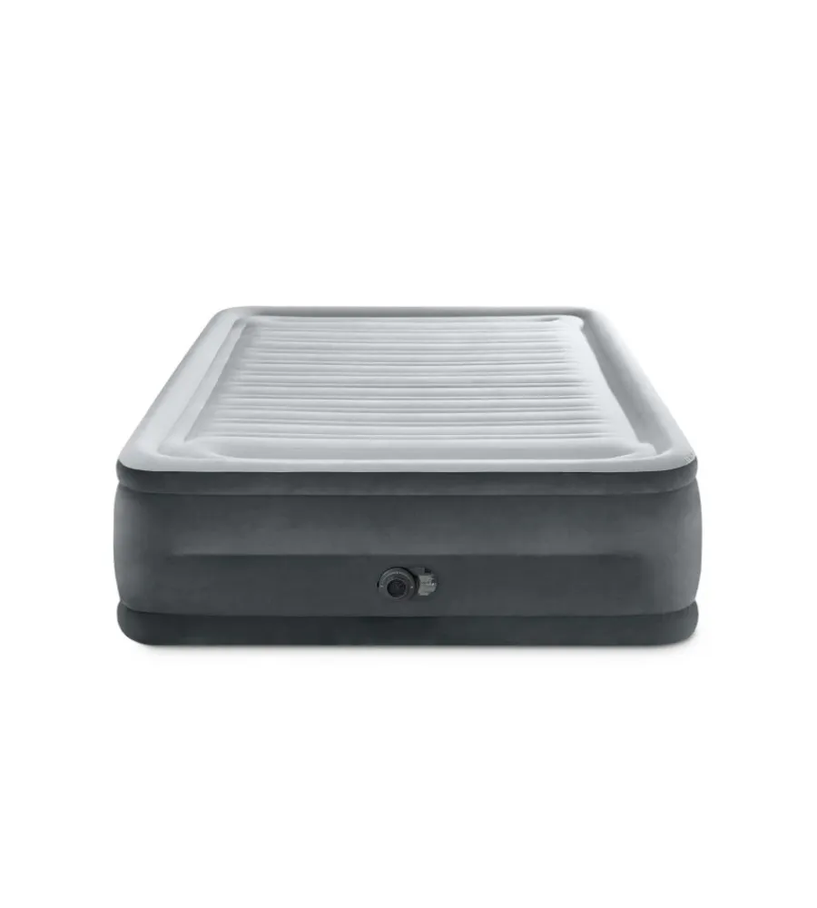 Intex Campeggio|Materasso matrimoniale autogonfiante "airbed dura-beam comfort-plush high-rise" colore grigio chiaro e pompa integrata, 152x203x56 cm - cod. 64418nd