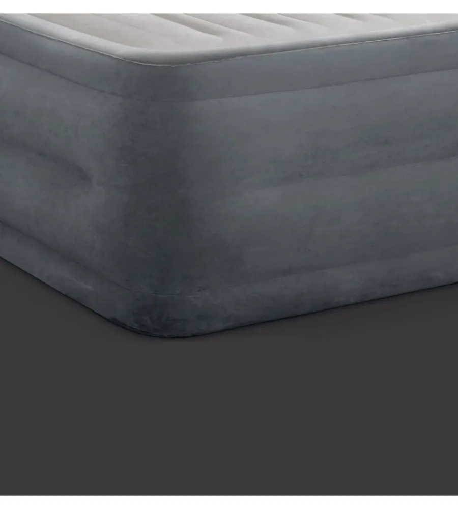 Intex Campeggio|Materasso matrimoniale autogonfiante "airbed dura-beam comfort-plush high-rise" colore grigio chiaro e pompa integrata, 152x203x56 cm - cod. 64418nd