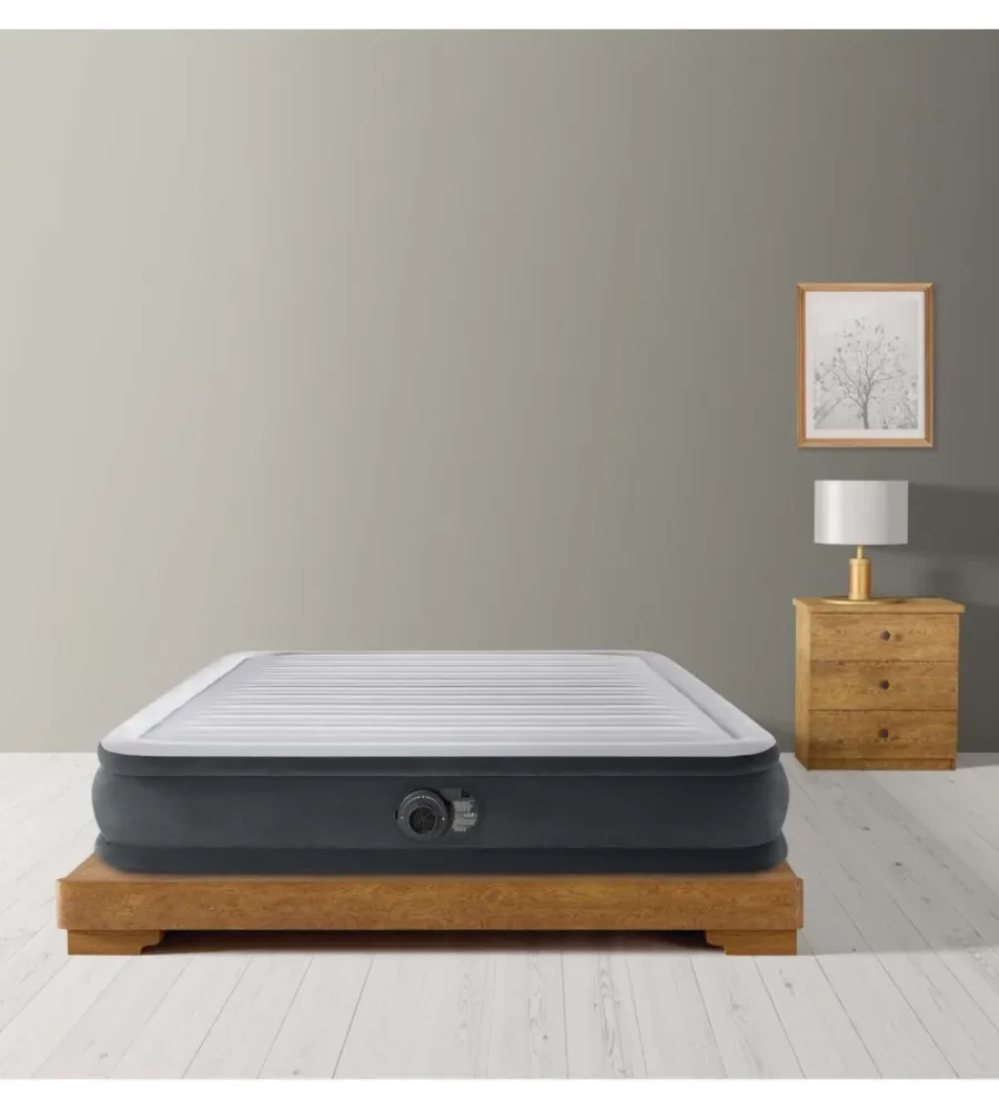 Sale Materasso matrimoniale autogonfiante "airbed dura-beam comfort-plush mid-rise" colore grigio chiaro e pompa integrata, 152x203x33 cm - cod. 67770nd Campeggio