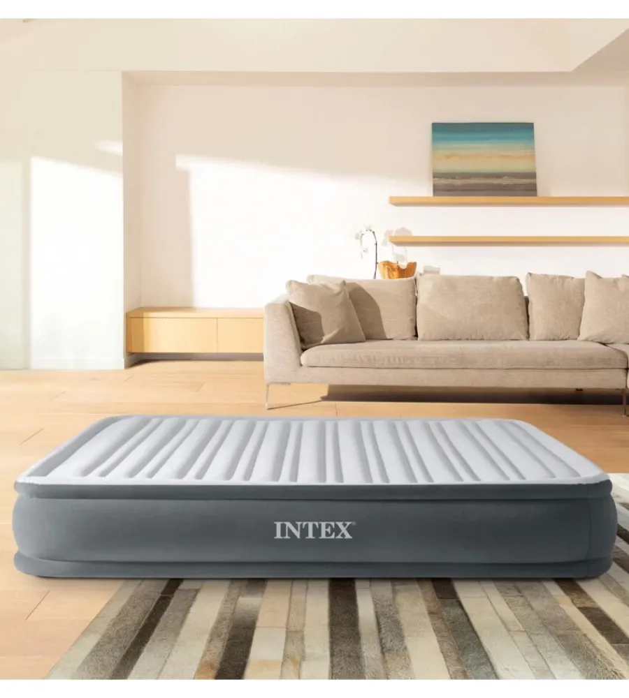 Sale Materasso matrimoniale autogonfiante "airbed dura-beam comfort-plush mid-rise" colore grigio chiaro e pompa integrata, 152x203x33 cm - cod. 67770nd Campeggio