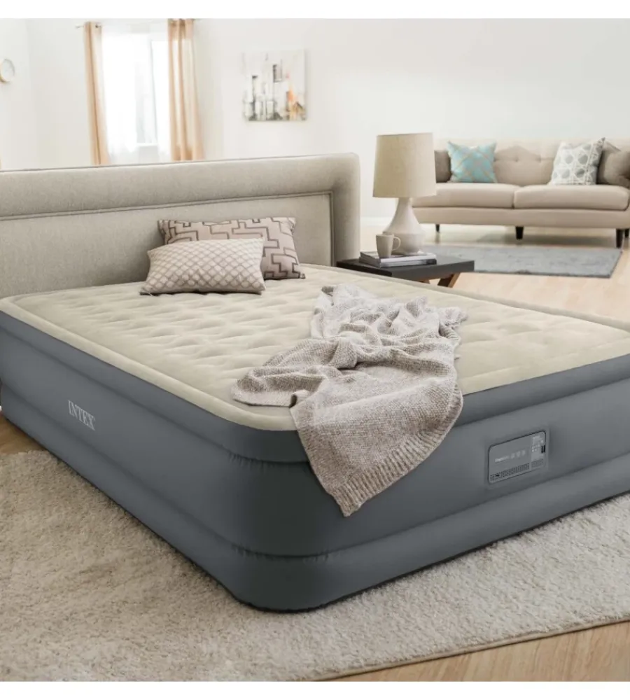 Campeggio-Intex Materasso matrimoniale autogonfiante "airbed dura-beam premaire ii" colore beige con connessione bluetooth, 152x203x46 cm - cod. 64926nd
