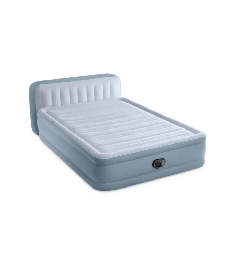 Campeggio-Intex Materasso matrimoniale gonfiabile "plush headboard" azzurro con poggiatesta 152x203x86 cm - cod. 64450nd