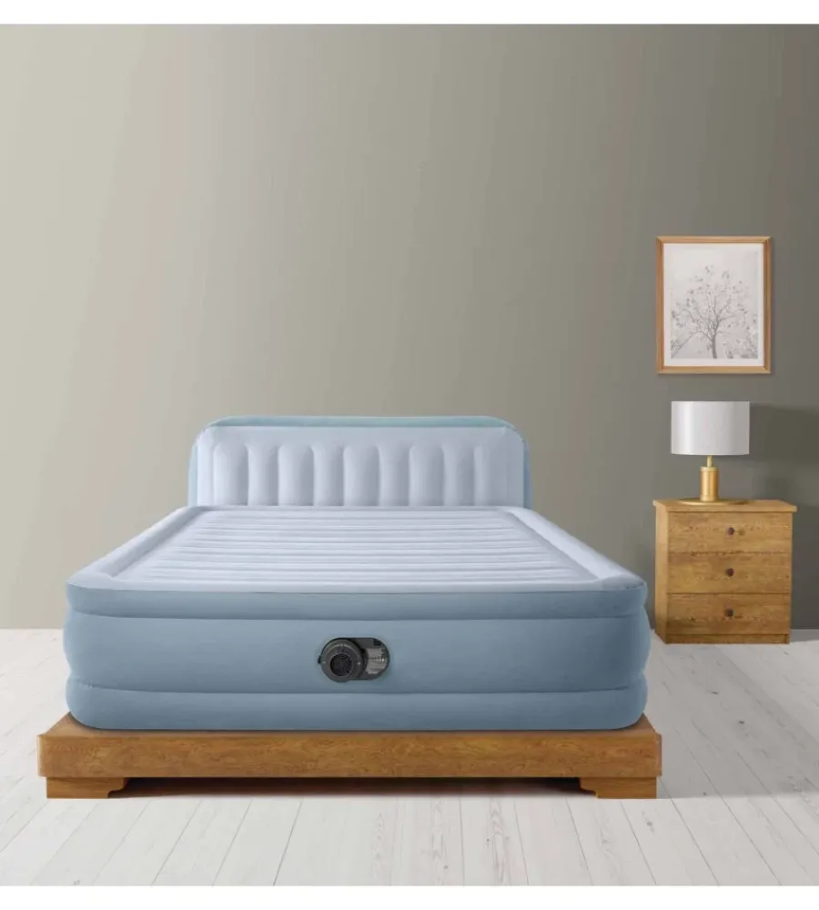 Campeggio-Intex Materasso matrimoniale gonfiabile "plush headboard" azzurro con poggiatesta 152x203x86 cm - cod. 64450nd