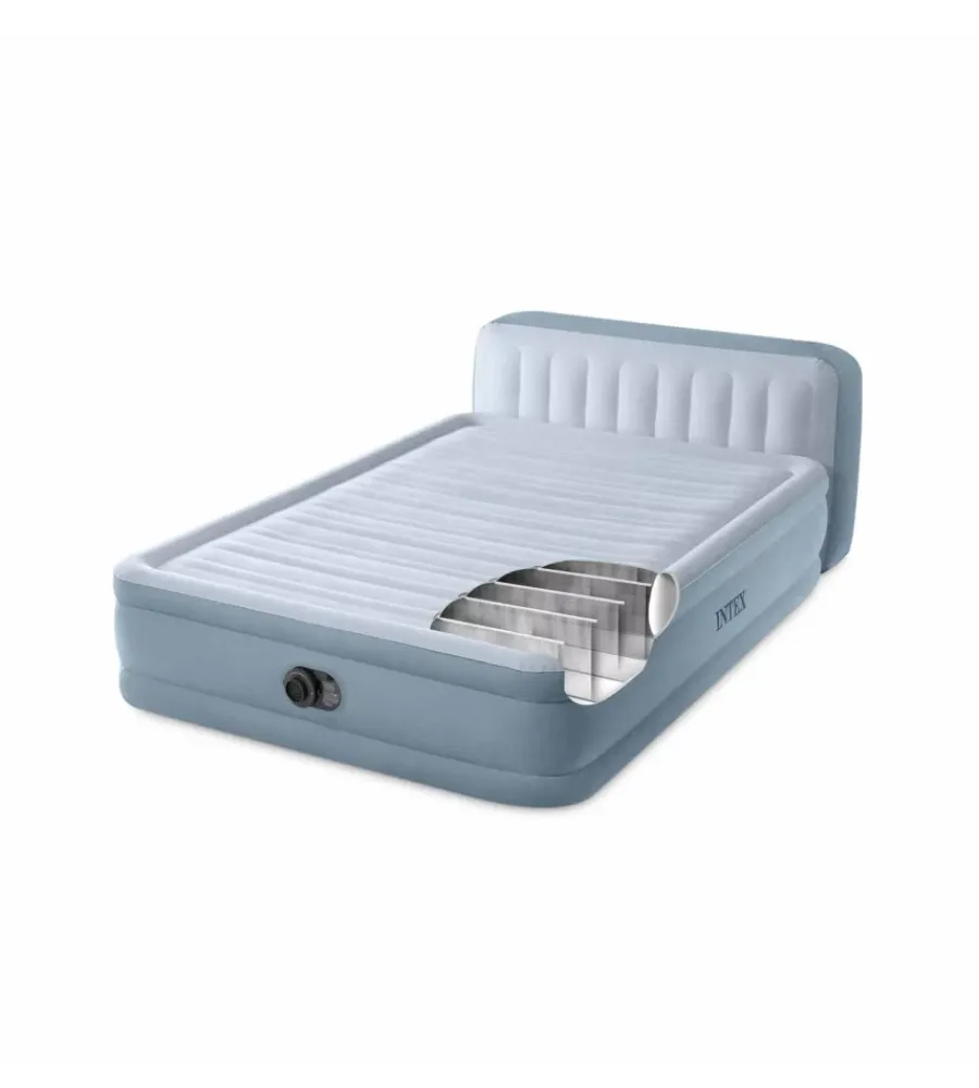 Campeggio-Intex Materasso matrimoniale gonfiabile "plush headboard" azzurro con poggiatesta 152x203x86 cm - cod. 64450nd