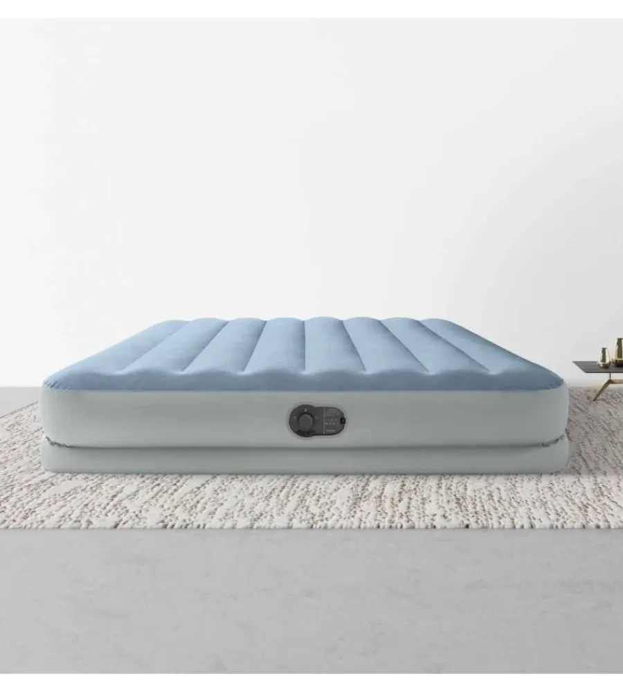Campeggio-Intex Materasso matrimoniale gonfiabile "airbed dura-beam mid-rise comfort" con pompa usb azzurro chiaro 152x203x36 cm - cod. 64159