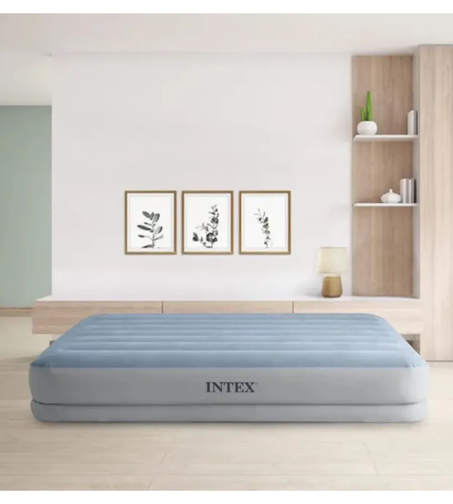Campeggio-Intex Materasso matrimoniale gonfiabile "airbed dura-beam mid-rise comfort" con pompa usb azzurro chiaro 152x203x36 cm - cod. 64159