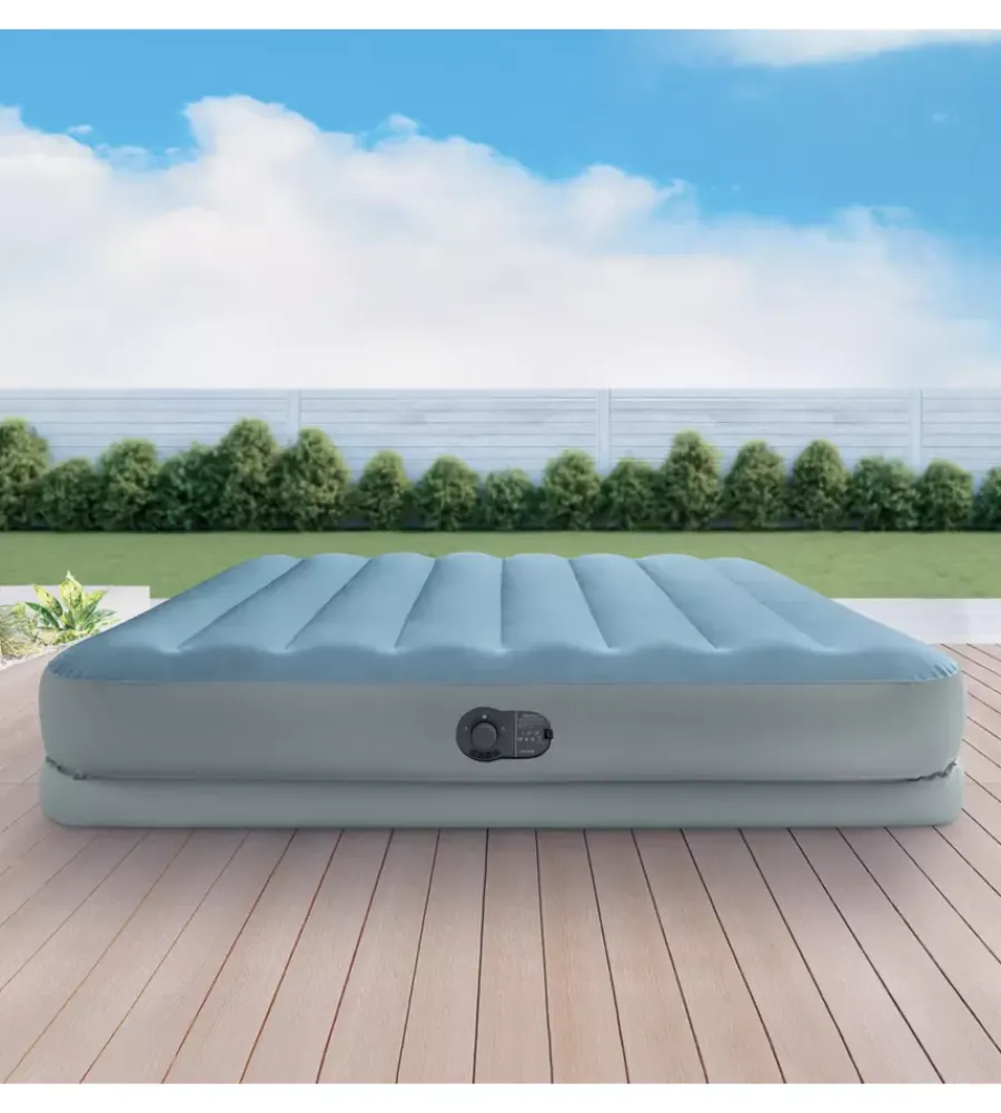 Campeggio-Intex Materasso matrimoniale gonfiabile "airbed dura-beam mid-rise comfort" con pompa usb azzurro chiaro 152x203x36 cm - cod. 64159