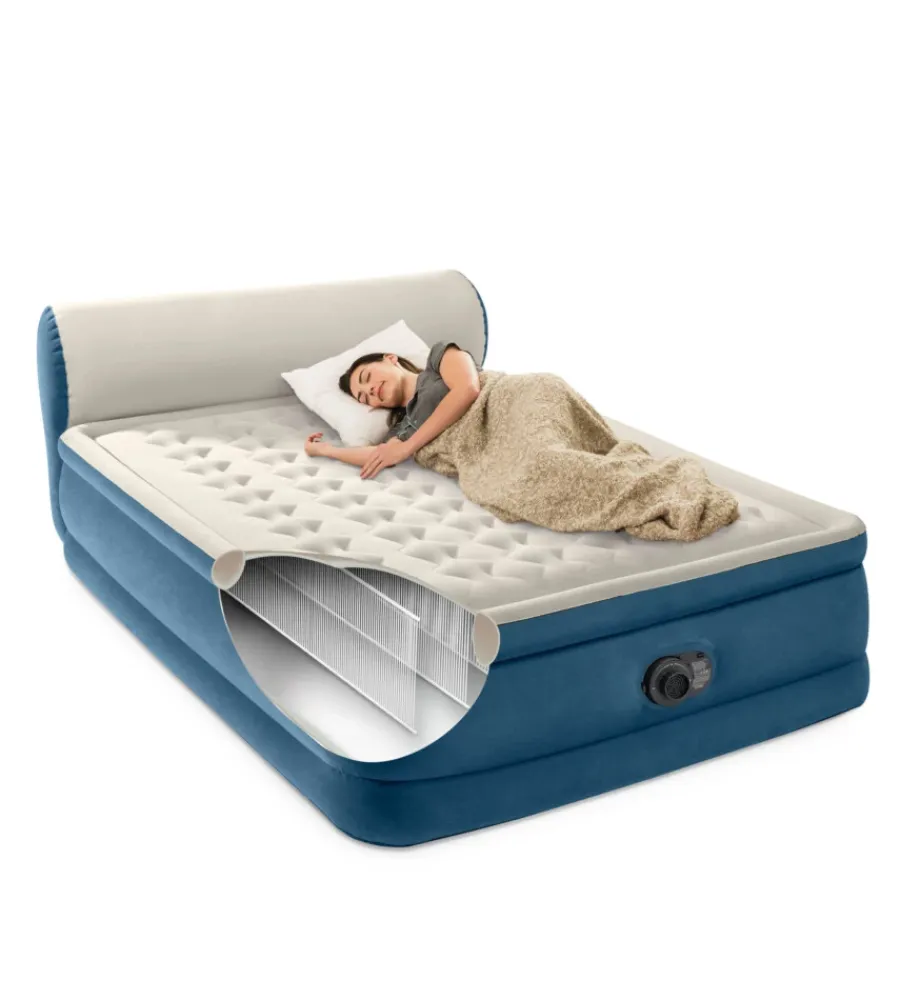 New Materasso matrimoniale gonfiabile "silky bed" beige e blu con testiera e pompa elettrica integrata 229x152x79 cm - cod. 64460nd Campeggio