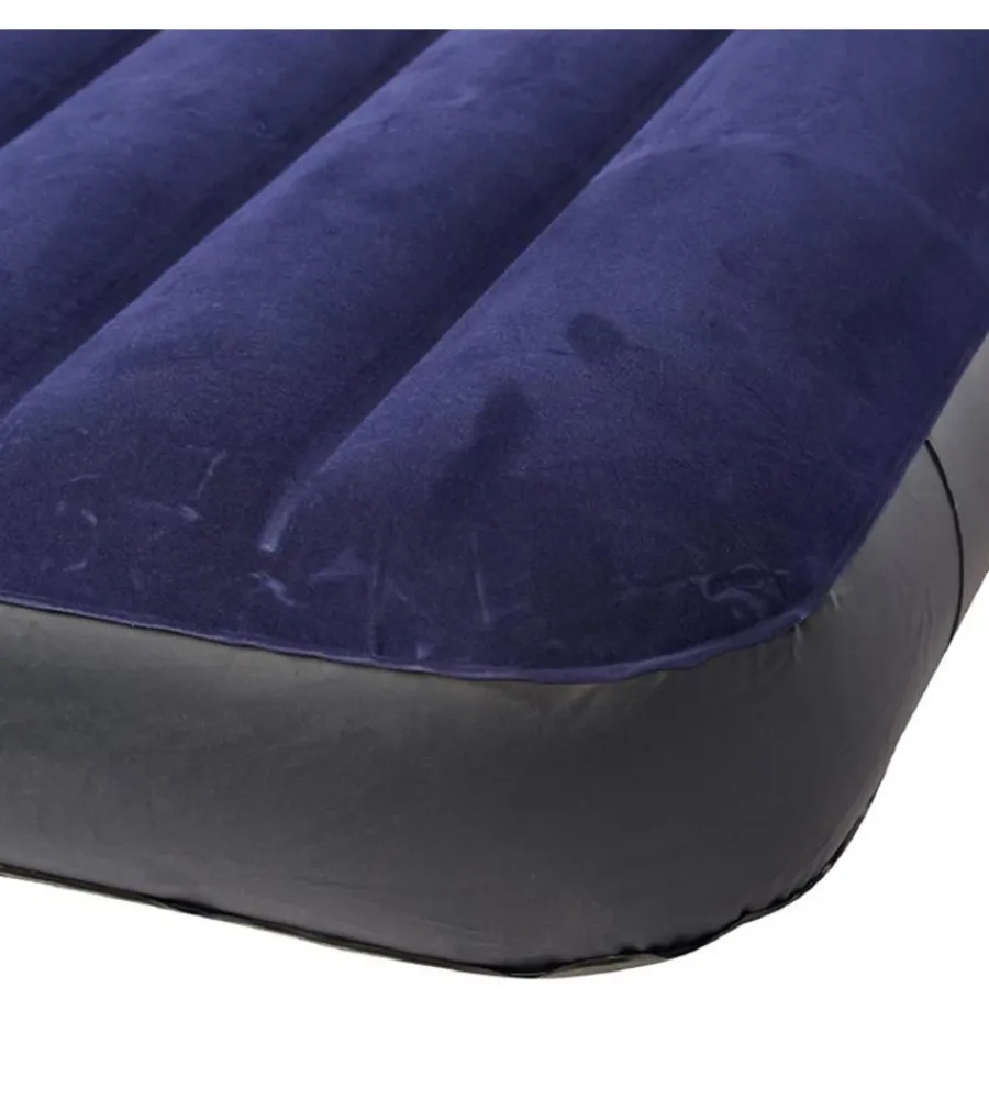 Intex Campeggio|Materasso matrimoniale gonfiabile "airbed dura-beam standard classic downy" colore blu con pompa manuale e due cuscini, 152x203x25 cm - cod. 64765
