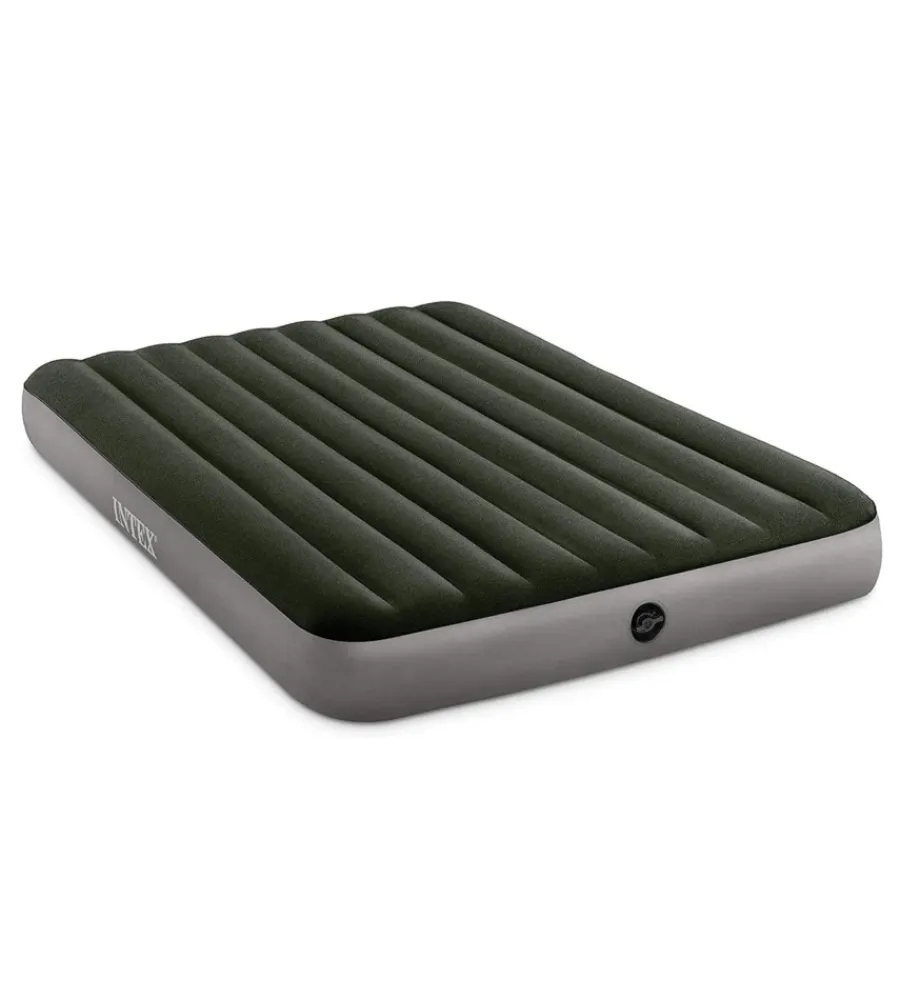 Campeggio-Intex Materasso matrimoniale gonfiabile "dura-beam prestige downy" colore verde scuro con pompa a batteria, 152x203x25 cm - cod. 64779