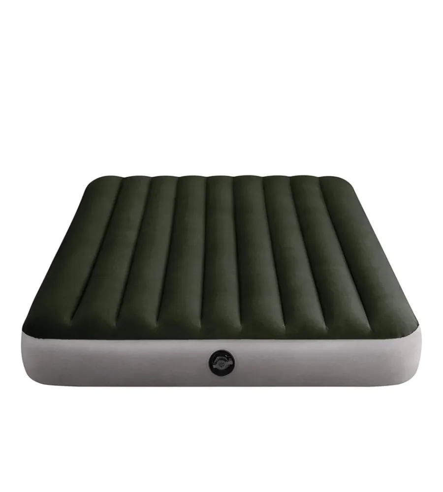 Campeggio-Intex Materasso matrimoniale gonfiabile "dura-beam prestige downy" colore verde scuro con pompa a batteria, 152x203x25 cm - cod. 64779